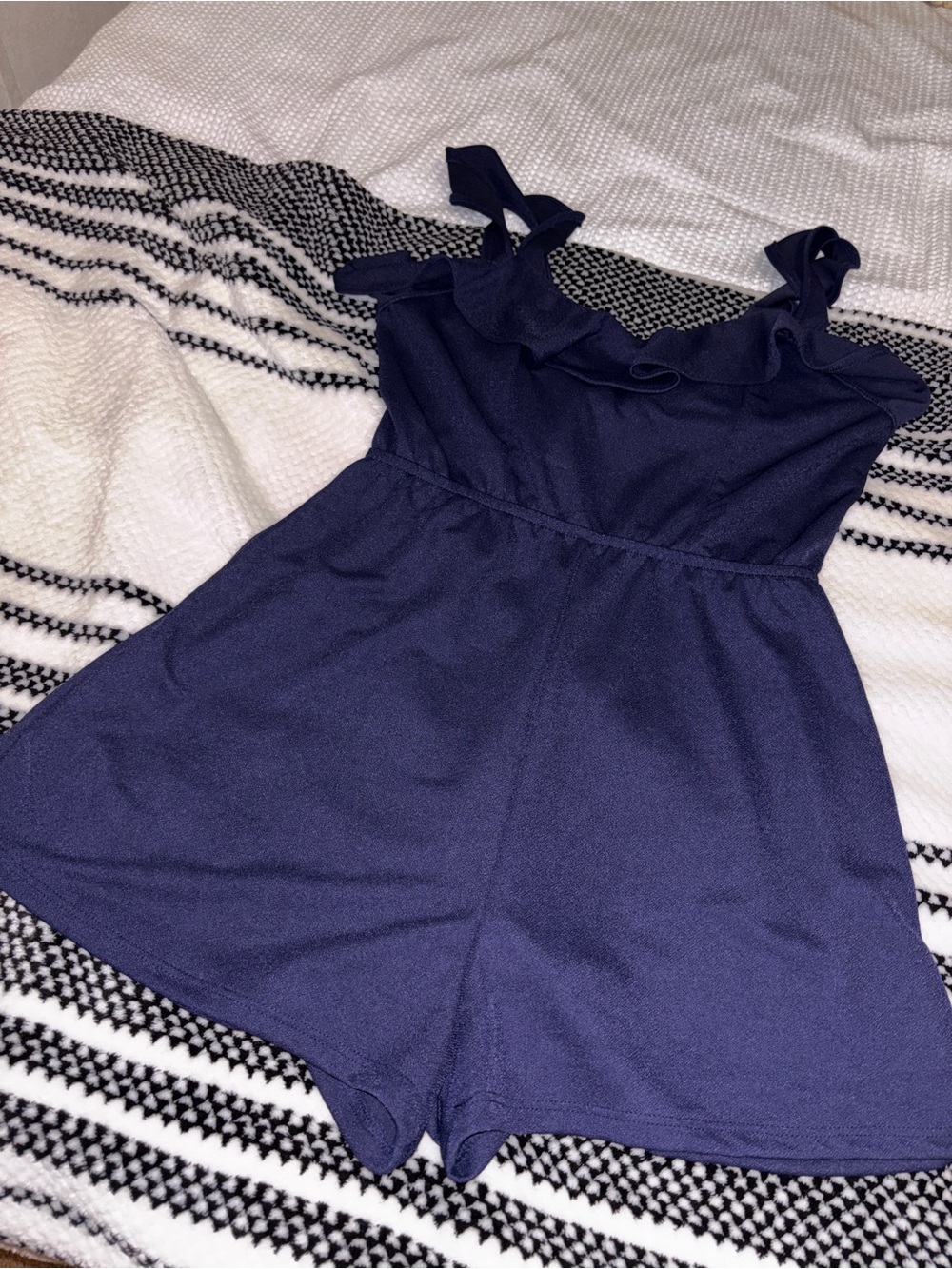 Navy Ruffle Strap Romper - One Piece - Picture 5 of 6